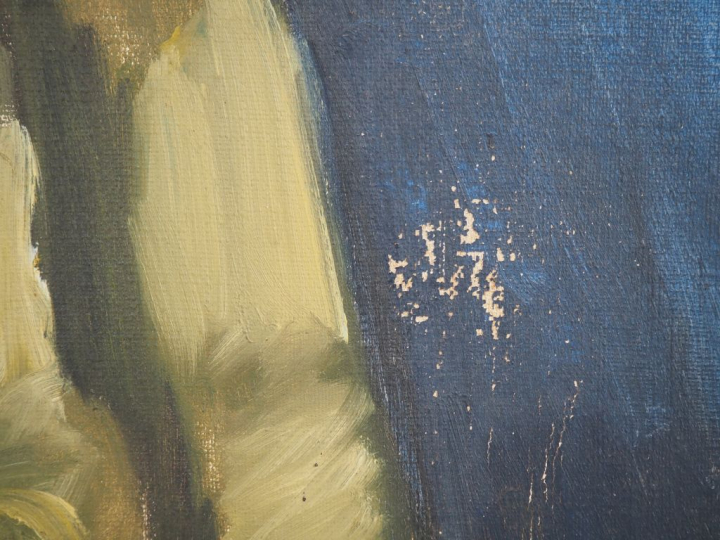 K.E BIORN. "Jeune ménine"  Huile sur toile, non signée.   (Petits acci