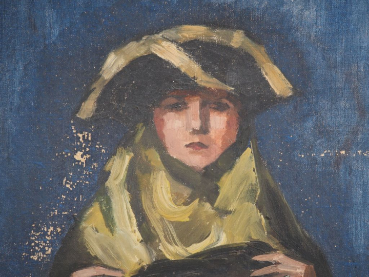 K.E BIORN. "Jeune ménine"  Huile sur toile, non signée.   (Petits acci