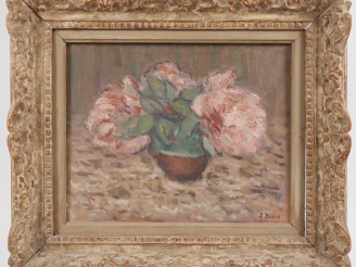 Vente aux enchères Pierre BRUNE. "Bouquet de pivoines". Huile sur toile, signée en bas à 