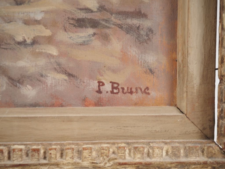 Pierre BRUNE. "Bouquet de pivoines". Huile sur toile, signée en bas à 