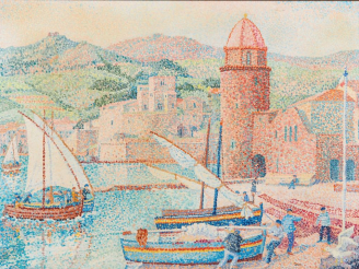 Vente aux enchères Yvonne CANU. "le port de Collioure" Huile sur toile, signée en bas à d