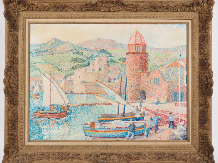 Yvonne CANU. "le port de Collioure" Huile sur toile, signée en bas à d