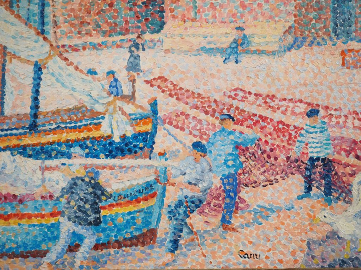 Yvonne CANU. "le port de Collioure" Huile sur toile, signée en bas à d
