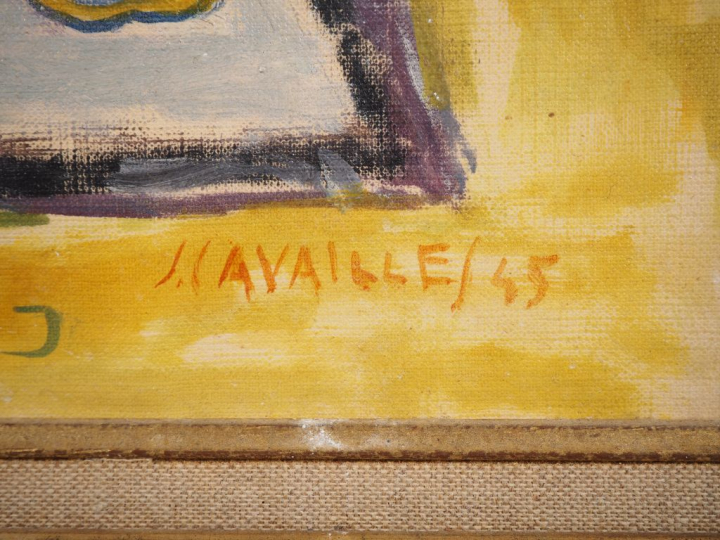 Jules CAVAILLES.  "Nature morte au bouquet"  Huile sur papier, signée 