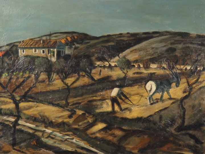 Auguste CHABAUD.  "Labours dans la campagne des Alpilles" Huile sur to