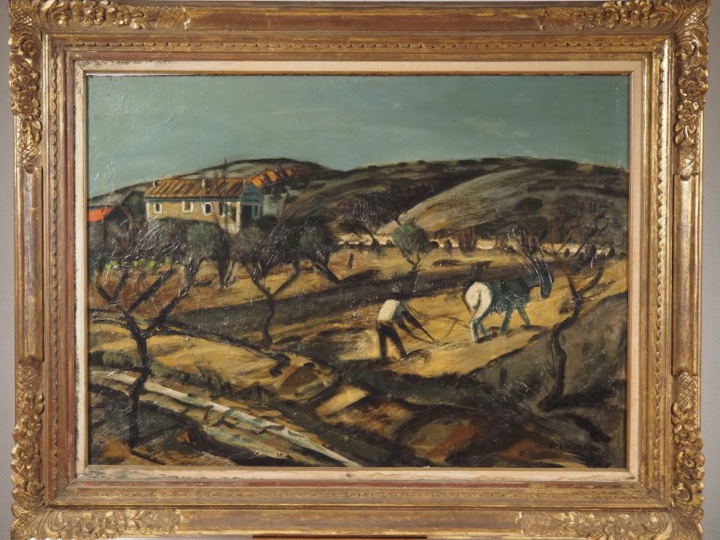 Auguste CHABAUD.  "Labours dans la campagne des Alpilles" Huile sur to