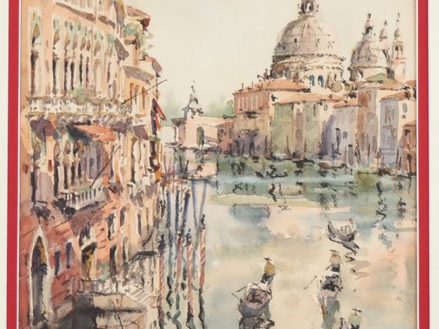 Georges CHAPPUIS.  "le canal à Venise" Aquarelle, signée en bas à gauc