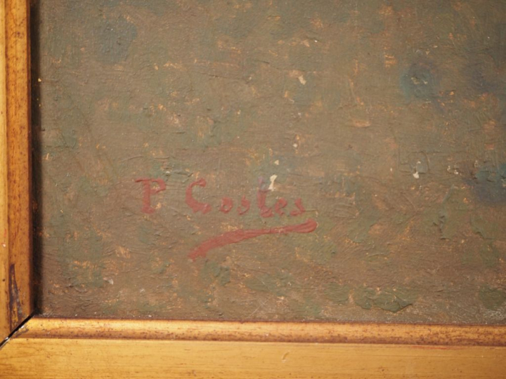 Paul COSTES. "Crépuscule en bord de mer". Grande huile sur toile, sign