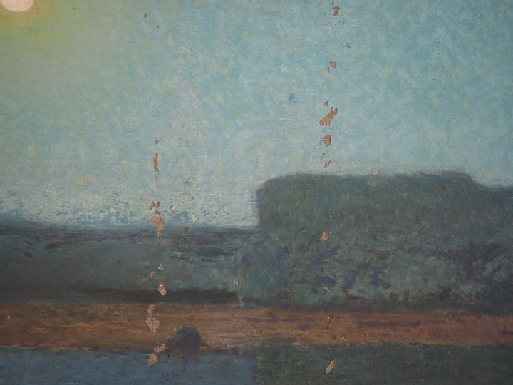 Paul COSTES. "Crépuscule en bord de mer". Grande huile sur toile, sign