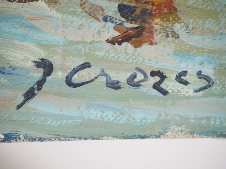 J. CROZES.  "pêcheur au bord du rivage" Huile sur toile, signée en bas