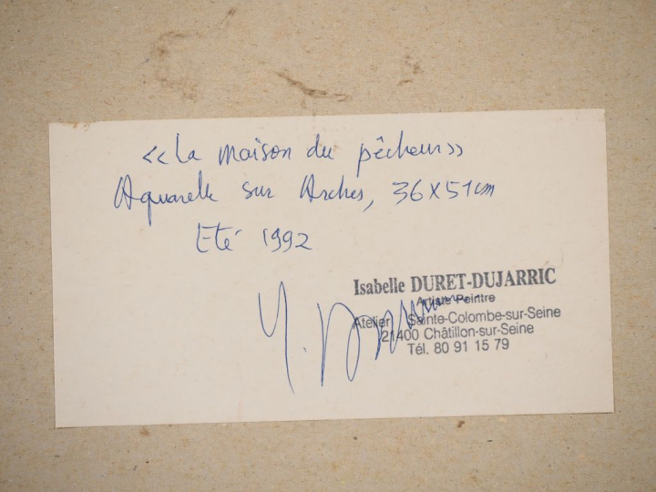 Isabelle DURET-DUJARRIC. "la maison du pêcheur" Aquarelle, signée en b