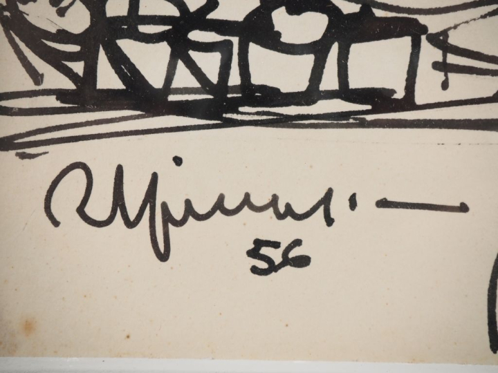 Raymond ESPINASSE.  "nue au parasol" Dessin signé en bas à gauche et d