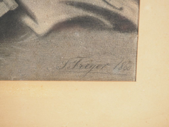 FREGER. "Chien et chat". Dessin signé en bas à droite et daté 1860. Di