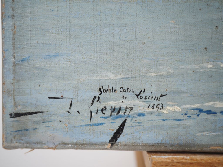 Eugène GALIEN-LALOUE. "Le cuirassé à Lorient". Huile sur toile signée 