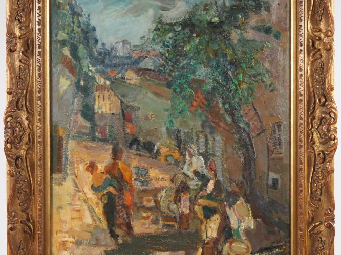 Michel KIKOINE. "Village animé en Afrique du Nord" Huile sur toile, si