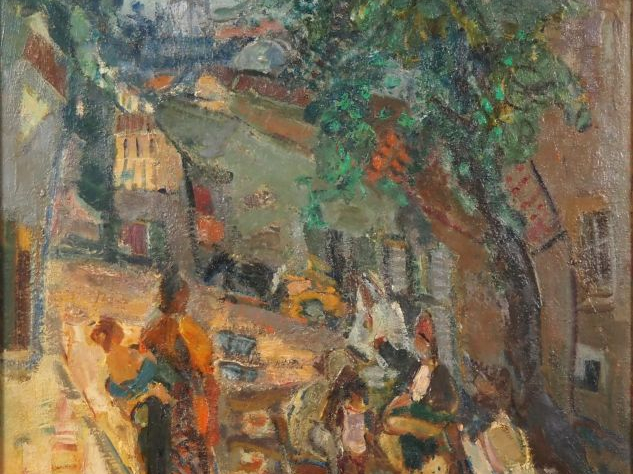 Michel KIKOINE. "Village animé en Afrique du Nord" Huile sur toile, si