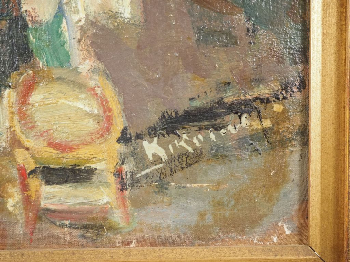 Michel KIKOINE. "Village animé en Afrique du Nord" Huile sur toile, si