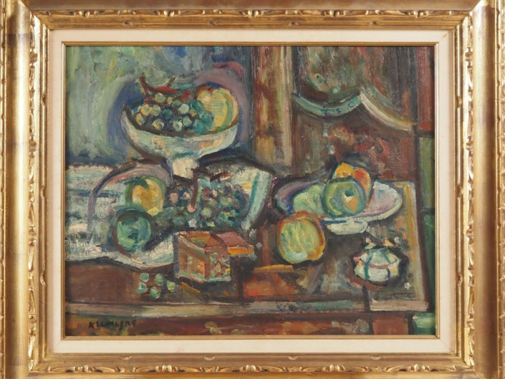 Pinchus KREMEGNE.  "Nature morte aux coupes de fruits" Huile sur carto