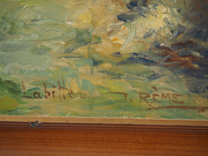 Eugène Léon LABITTE. "Etreinte dans un champs". Huile sur toile, signé