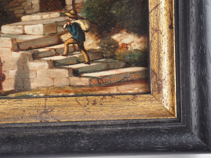 Arrés Jules LAPOQUE. 2 tableautins en pendant.  "Paysages italiens ani