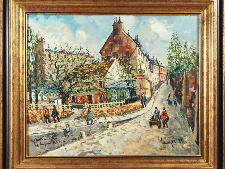 Robert LAVOINE.  "Montmartre, le lapin agile" Huile sur toile, signée 