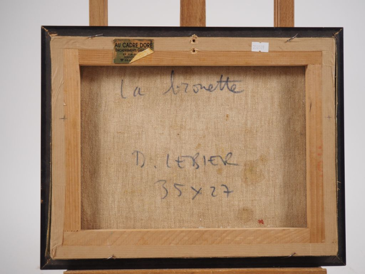 Daniel LEBIER. "Brouette de fleurs". Huile sur toile signée en bas à d