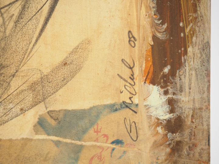 Emmanuel MICHEL.  "le chasseur" Technique mixte, signée en bas à droit