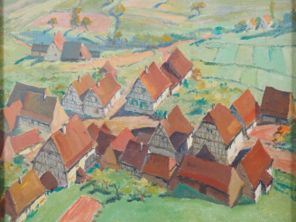 Vente aux enchères MULLER (attribué à) "Vue de village alsacien" Huile sur toile Dim. 33,