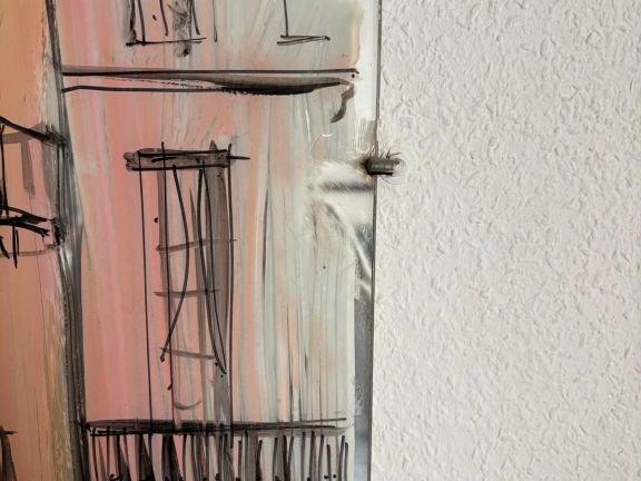 Rémy PEYRANNE. "le port de Sète"  Peinture sur miroir, signée en bas à