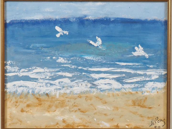 J. PONS. "Bord de mer". Huile sur isorel, signée en bas à droite et da