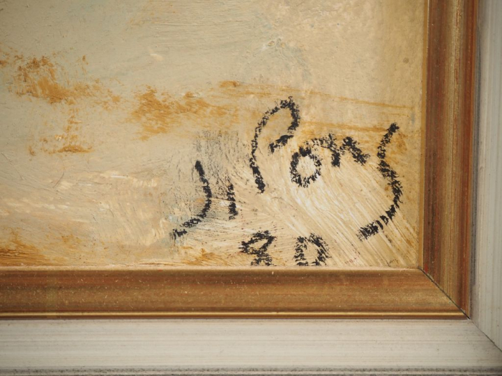 J. PONS. "Bord de mer". Huile sur isorel, signée en bas à droite et da