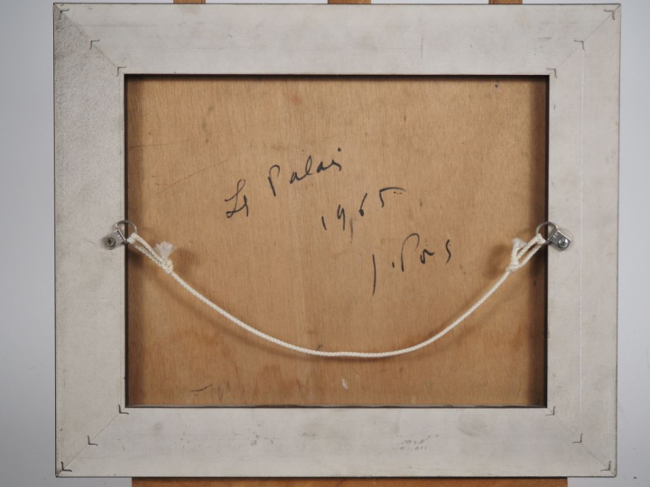 Jean PONS.  "Architecture" Huile sur panneau, signée en bas à droite D