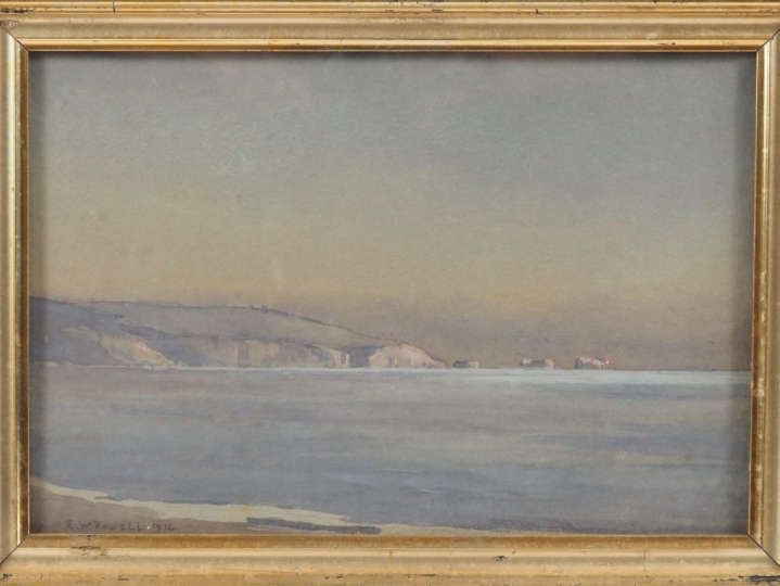 E. W. POWEL. "Côte rocheuse". Aquarelle, signée en bas à gauche et dat