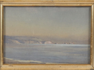 Vente aux enchères E. W. POWEL. "Côte rocheuse". Aquarelle, signée en bas à gauche et dat
