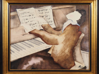 Vente aux enchères REDOR. "le pianiste" Huile sur toile, signée en bas à droite et titrée