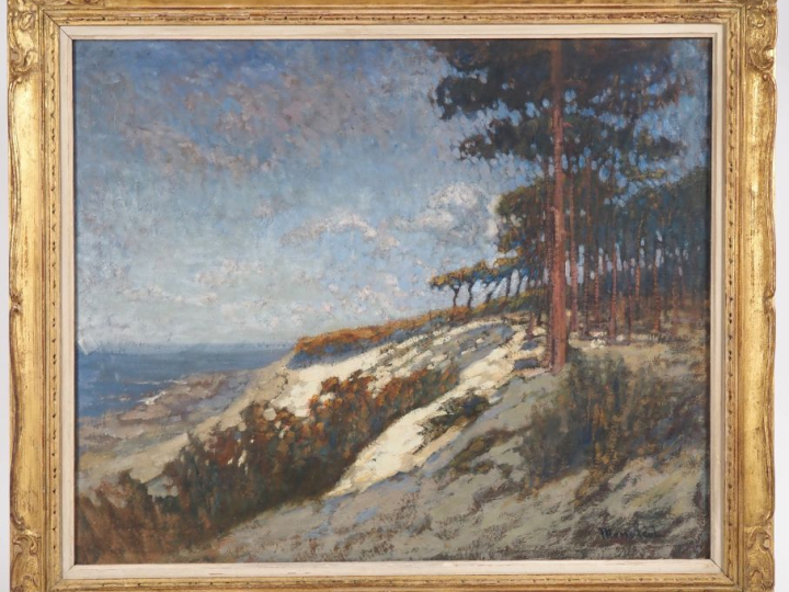 Marie REOL. "Les dunes à Arcachon". Huile sur toile, signée en bas à d