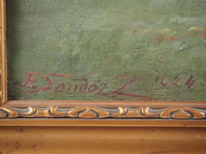 Edouard SANDOZ.  "Paysage"  Huile sur toile, signée en bas à gauche et