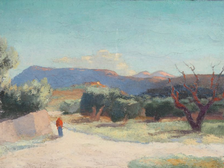 Edmond SIGRIST.  "paysage animé dans les montagnes, Mont Ventoux" Huil
