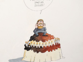 Vente aux enchères SINE.  Dessin humoristique" "le premier qui me dit que j'ai deux fois 