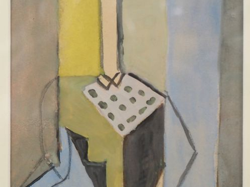 K. STOYA. "Portrait de femme cubiste". Aquarelle gouachée, signée et d