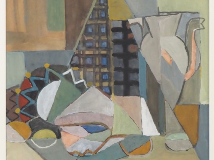 K. STOYA. "Nature morte cubiste". Aquarelle gouachée. Dim. 20 x 22 cm.