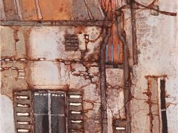 Julian TAYLOR.  "Les façades" Huile sur toile, signée en bas à gauche 