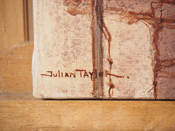 Julian TAYLOR.  "Les façades" Huile sur toile, signée en bas à gauche 