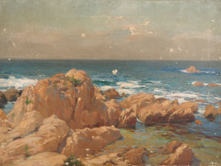 Henry VOLLET. "Côte rocheuse". Huile sur toile, signée en bas à gauche