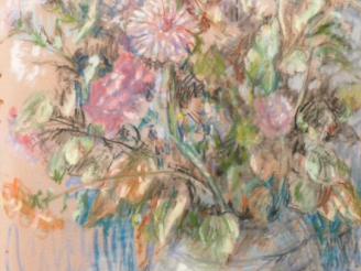 Vente aux enchères Ecole française XXème.  "bouquet de fleurs" Pastel, signé en bas à gau