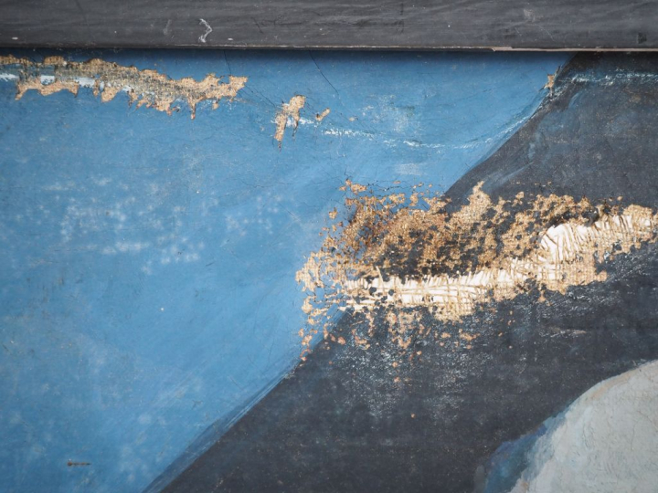 Ecole française XXème.  "Pierrot"  Huile sur toile Dim. 46 x 61 cm (ac