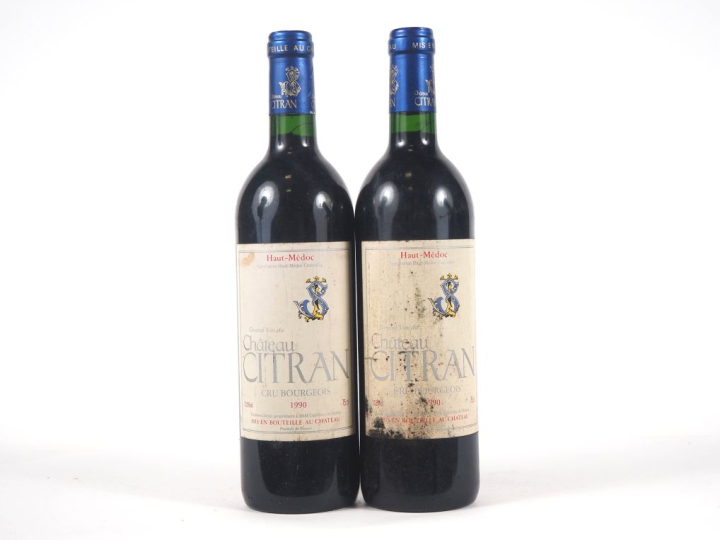 2 BOUTEILLES CHÂTEAU CITRAN CB HAUT MÉDOC - 1990 - 1 ES/1 ELS 