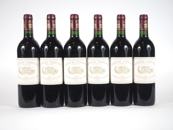 6 BOUTEILLES CHÂTEAU MARGAUX 1er GCC MARGAUX - 1992 - 2 ETLT/1 ETLA
