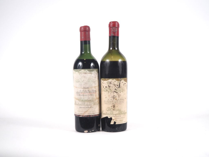 2 BOUTEILLES CHÂTEAU MOUTON BARON PHILIPPE PAUILLAC : 1 DE 1958 MEP/EL