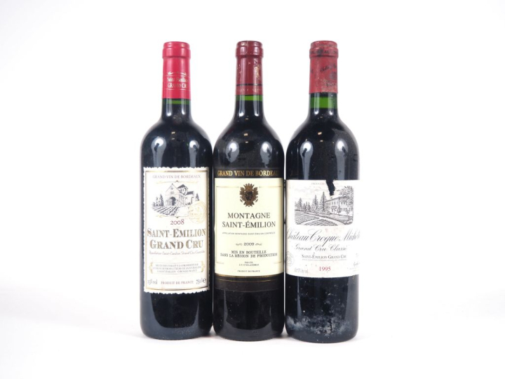 3 BOUTEILLES : 1 CHÂTEAU CROQUE MICHOTTE GCC ST ÉMILION 1995 - 1 BOUTE